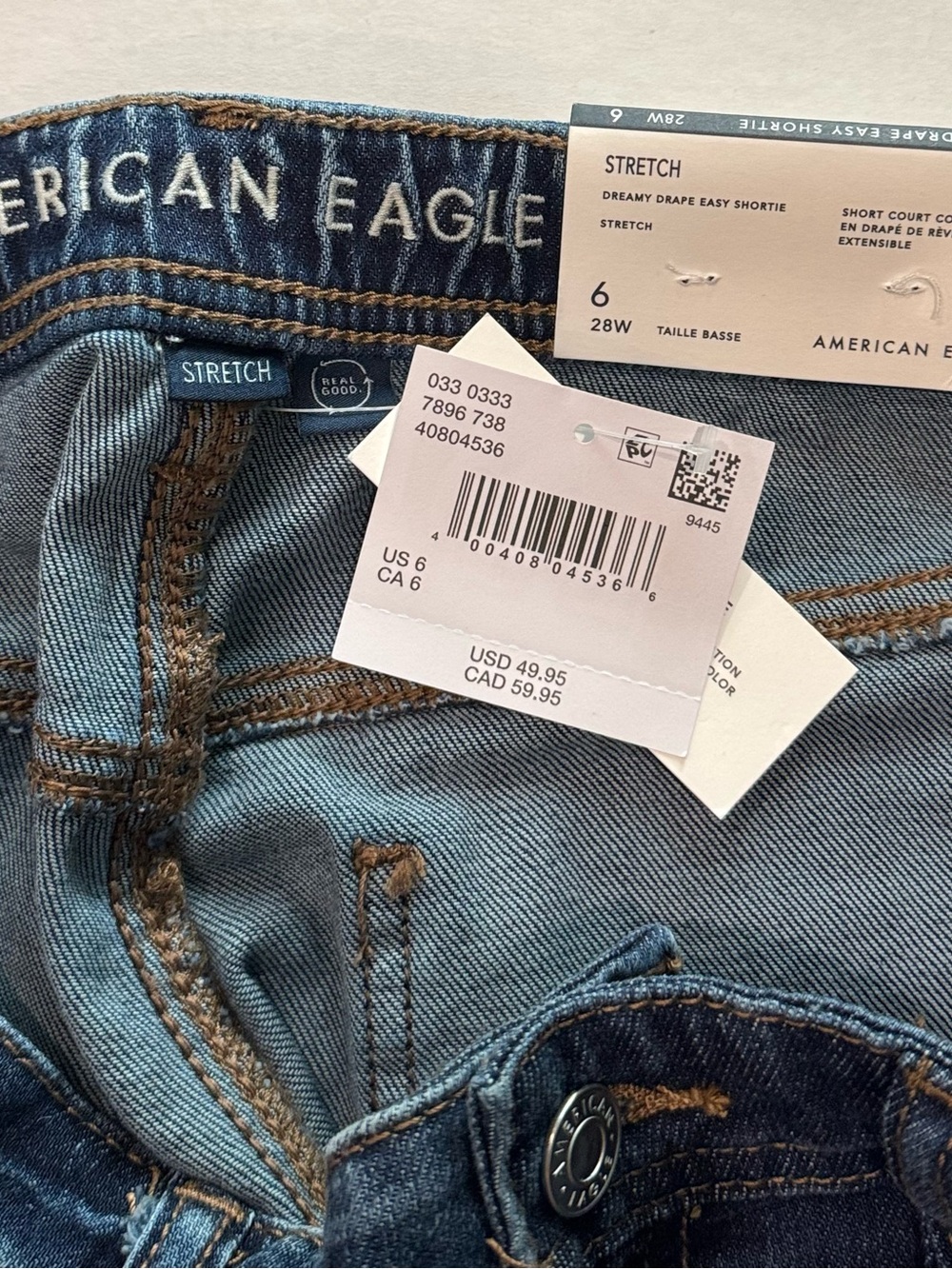 American Eagle Dark Wash Denim Rolled-Hem Shorts Sz6 NWT - Picture 7 of 9